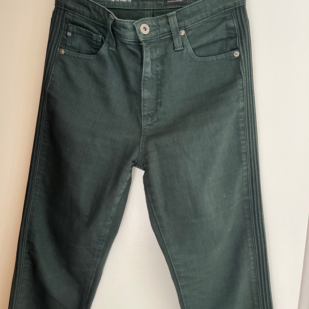 AG ADRIANO GOLDSCHMIED Isabelle Pintucked High Rise Straight Crop Green 27 R